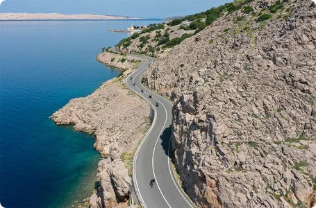 Adriatic coastal road beneath Velebit near Karlobag