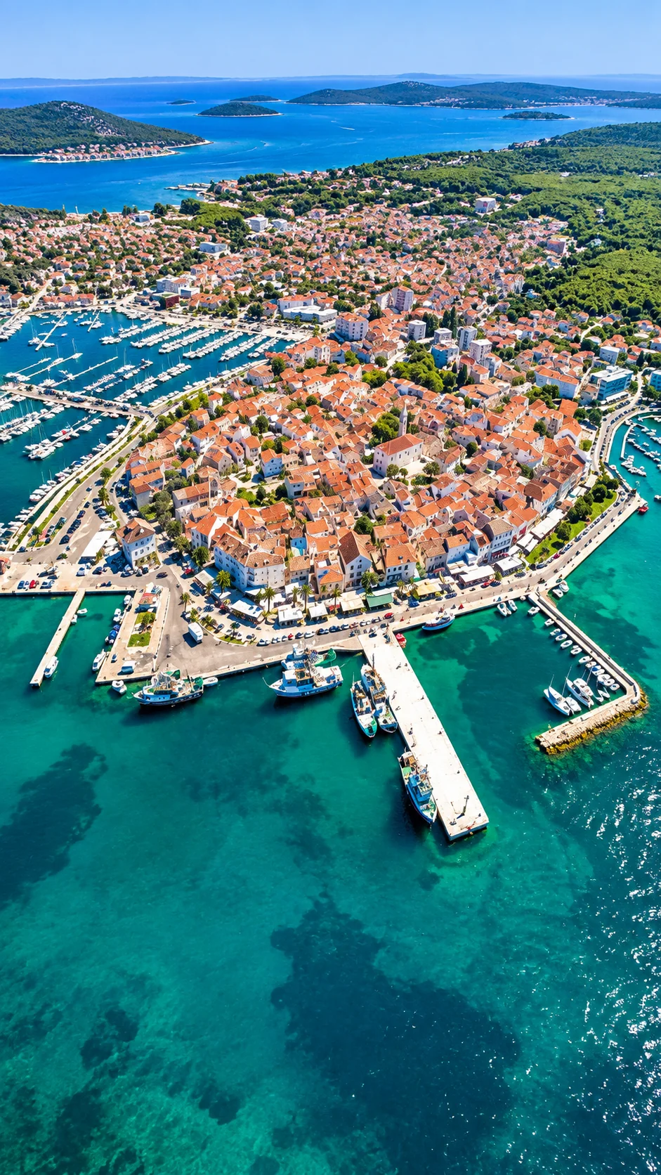Aerial view of Biograd na Moru and the Adriatic